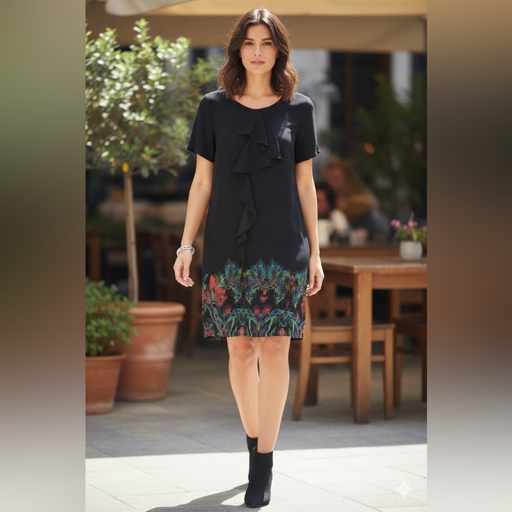 Desigual Black Ruffled Short Sleeve Dress